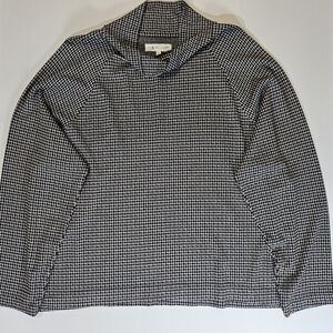 Lou & Grey Loft Blouse Womens Large Black White Houndstooth Mock Neck Office Top